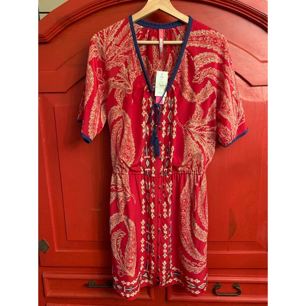 NWT Plenty by Tracy Reese Small 100% Silk Ruby Red Boho Cottage Core 258 Retail